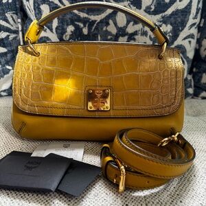MCM Yellow Shoulder Bag with Crocodile Embossed Leather
